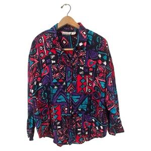 Diana Marco vintage Colorful Patterned long sleeve embroidered button do…